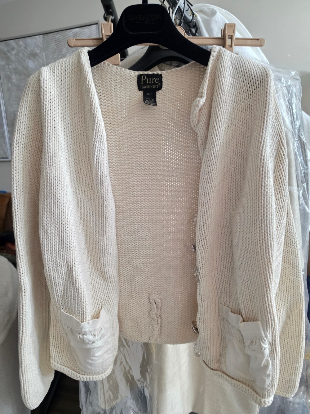 Pur Handknit Cream Cardiga Sweater Mismatched Buttons Accent Medium Large